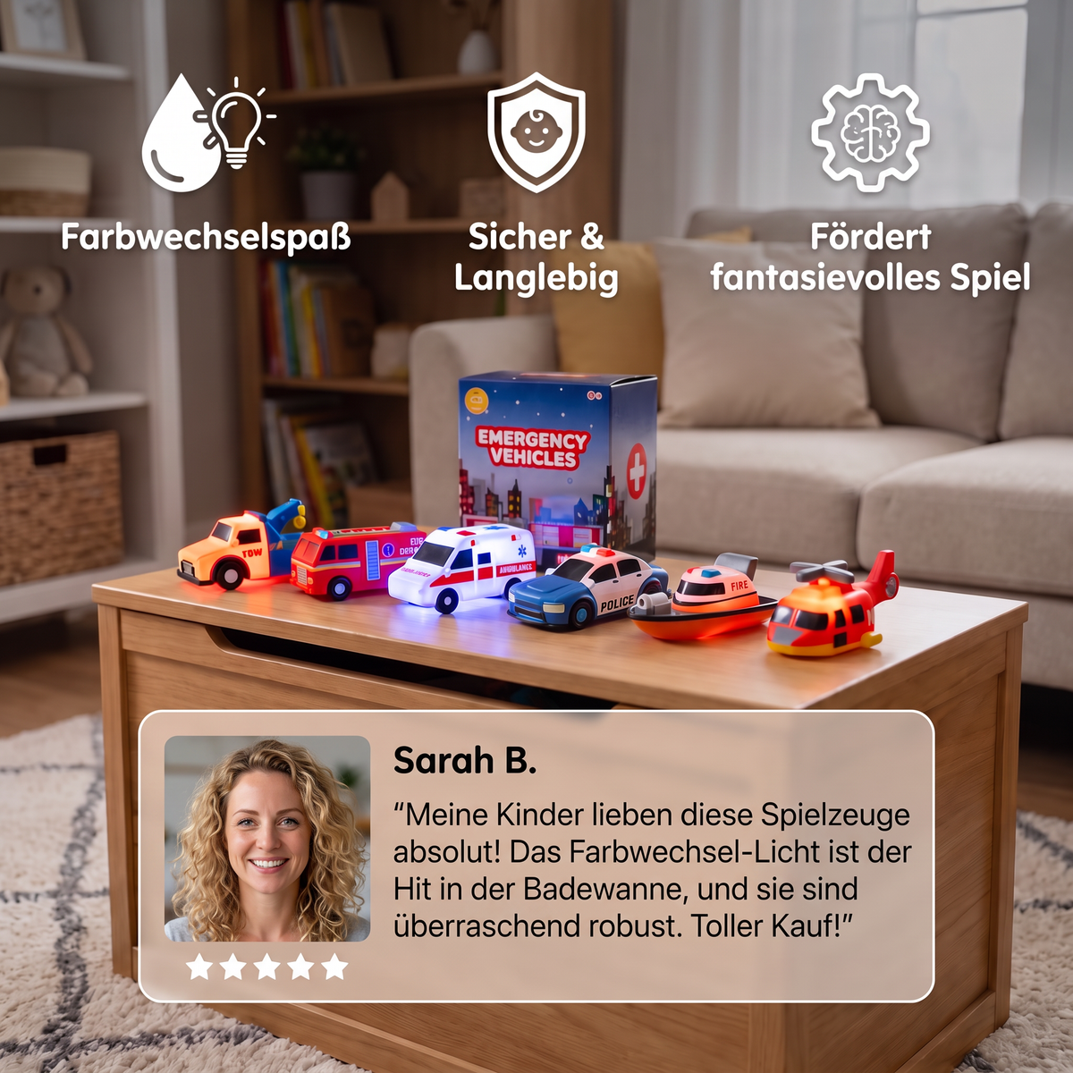 6er-Pack farbwechselnde Einsatzfahrzeug-Badespielzeuge für Babys & Kleinkinder