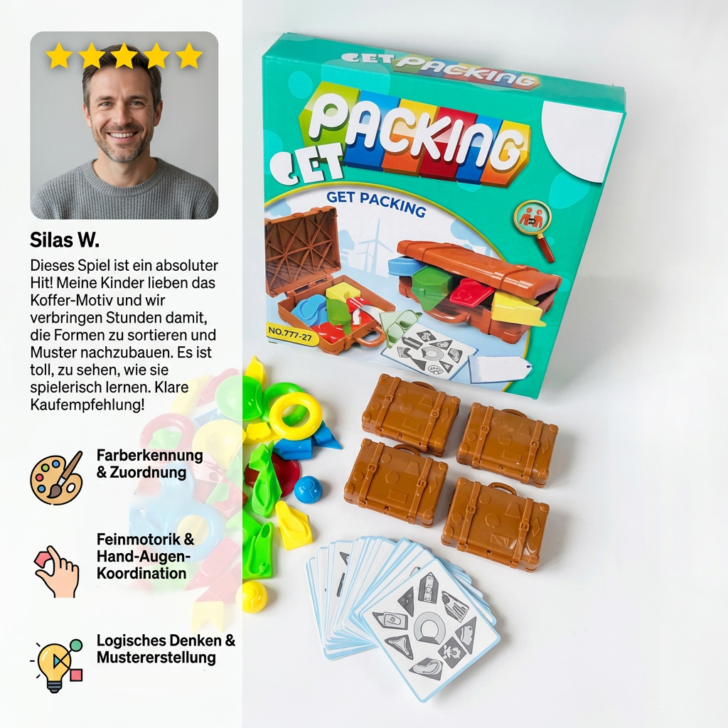 Montessori Farb- & Formensortier-Koffer – Kofferpacken-Geschicklichkeitsspiel für die Familie