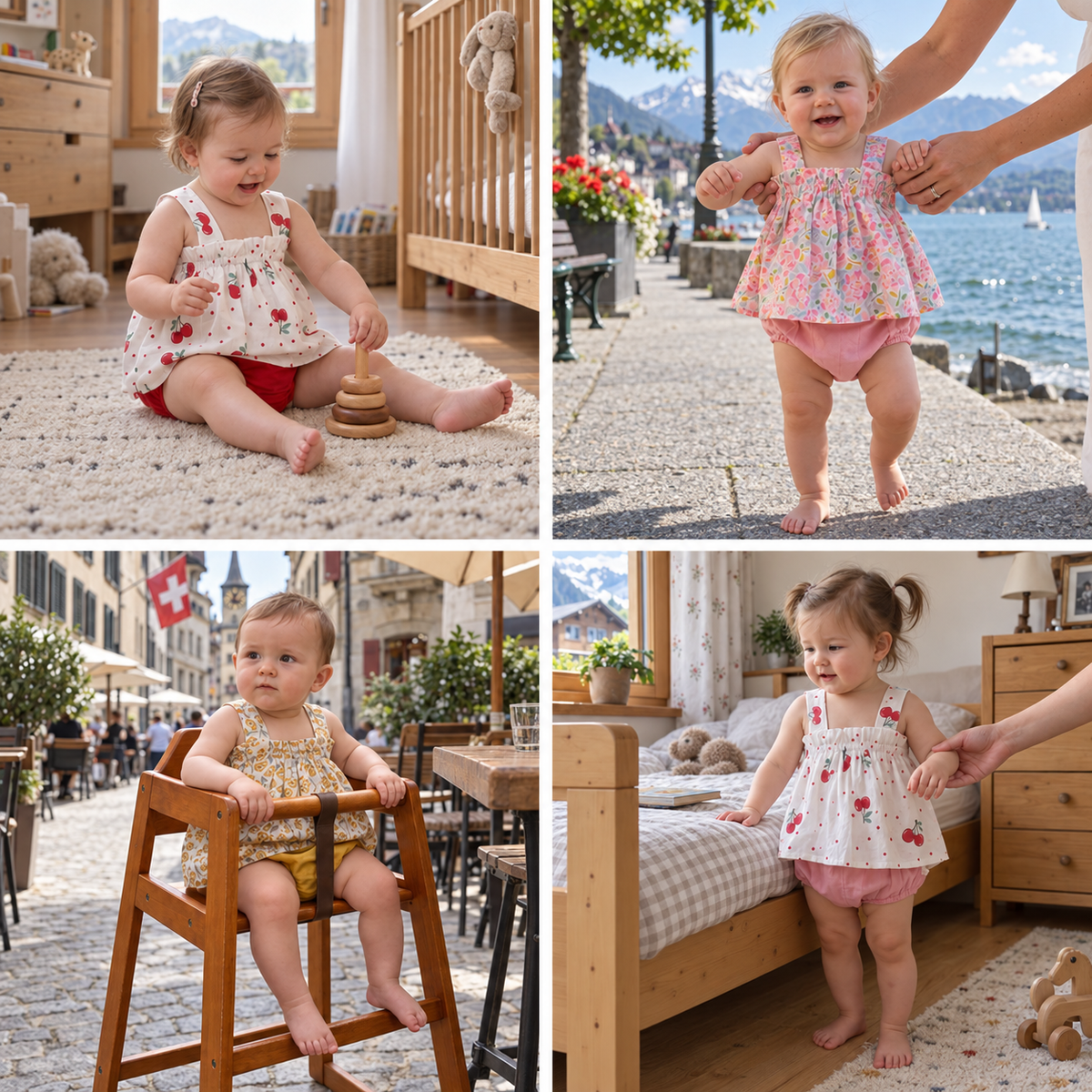 Sommerliches 2-teiliges Baby-Mädchen Set – Kariertes Trägerkleid mit passendem Höschen