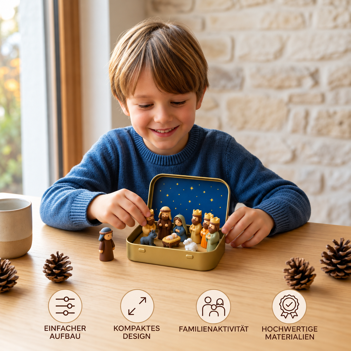 Mini-Weihnachtskrippe in einer Box – Handbemaltes Weihnachtsfiguren-Set