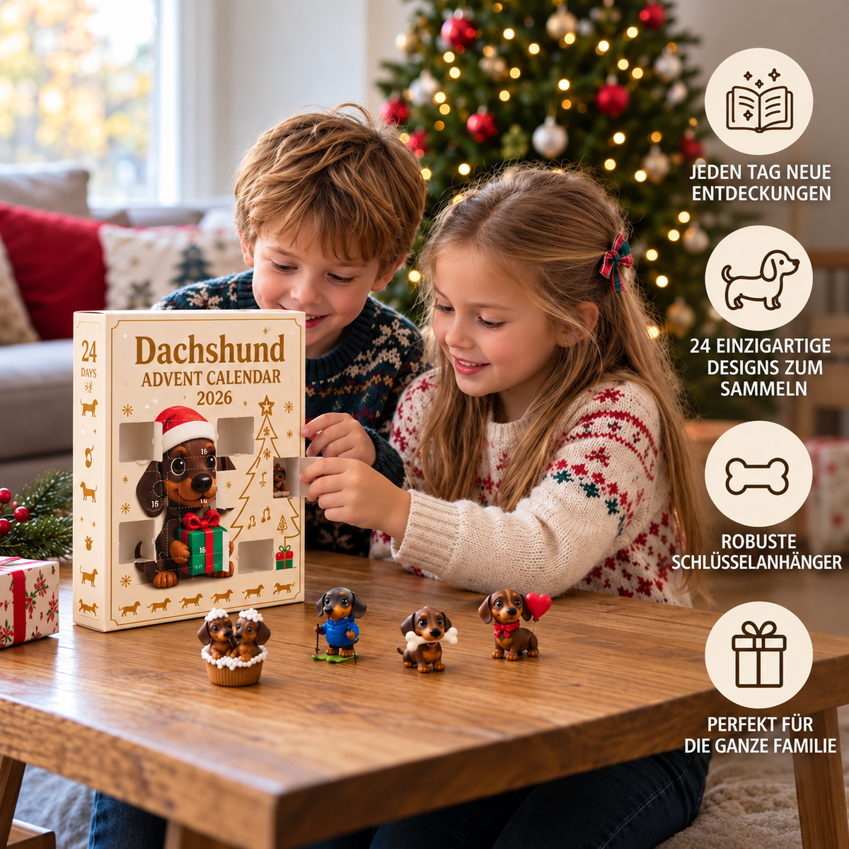 24-Tage Dackel-Adventskalender mit Überraschungsfiguren