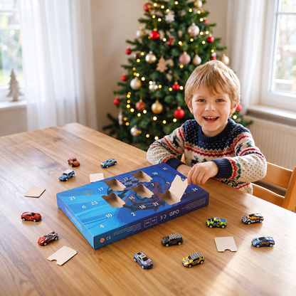 24-Tage-Rennauto-Adventskalender mit Überraschungs-Spielzeugautos