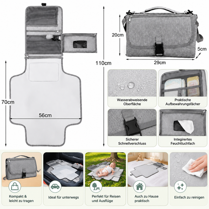 Kompakte Wickelunterlage mit Taschen für unterwegs