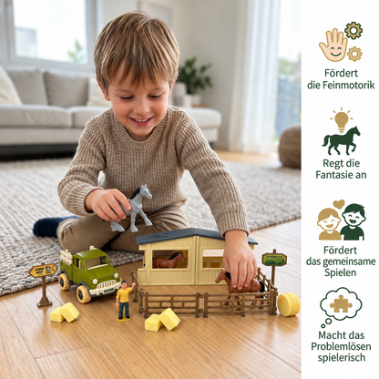 DIY zerlegbares Bauernhof-LKW- & Pferdestall-Spielset für Kinder