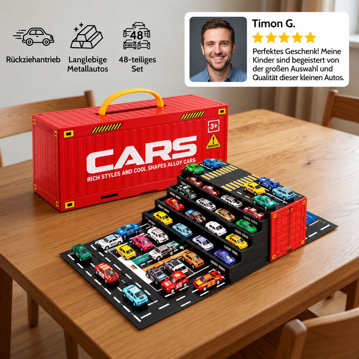 48-teiliges Mini-Druckguss-Rückziehauto-Set mit Aufbewahrungsbox