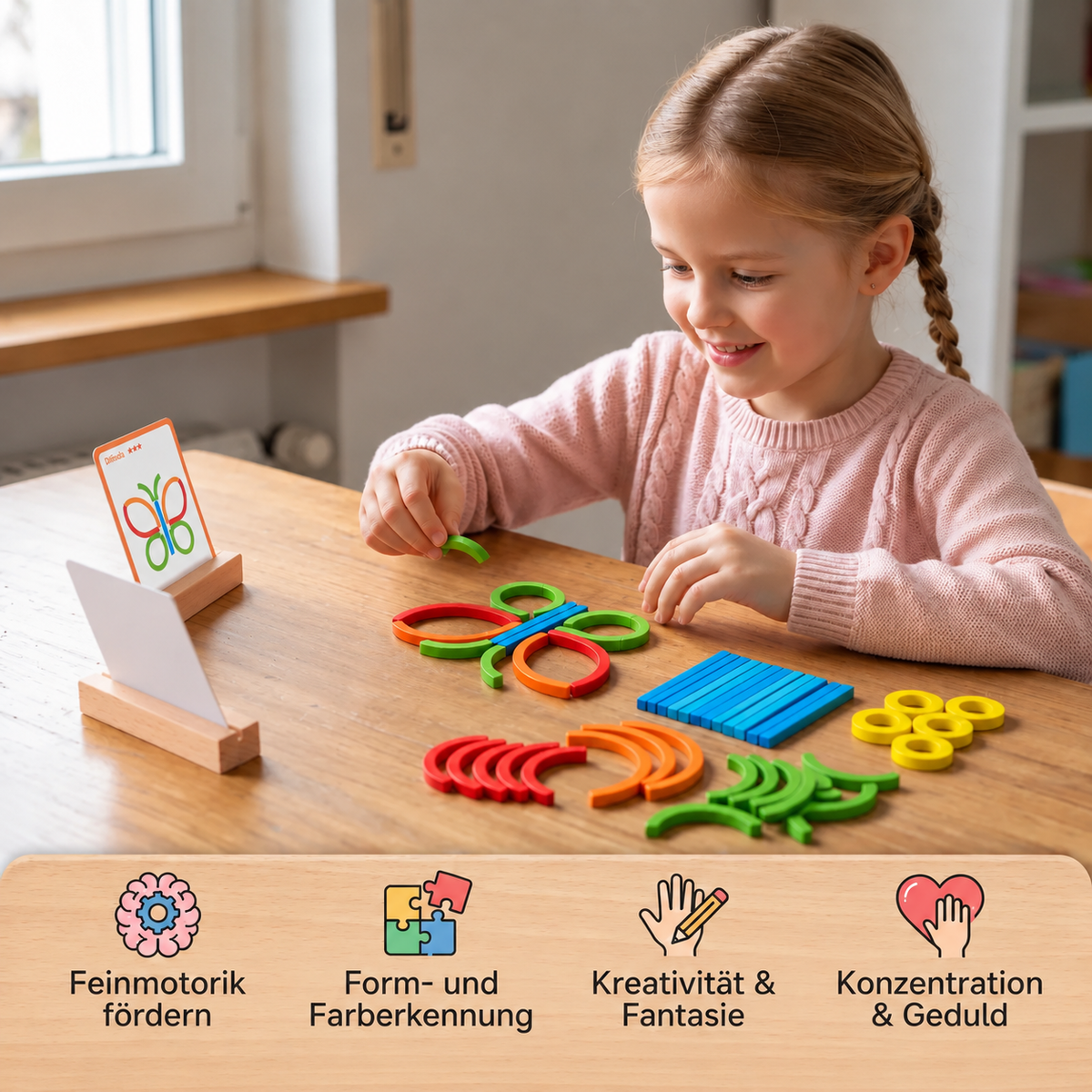 Pädagogisches Montessori-Bausteinset mit Stäbchen und Ringen