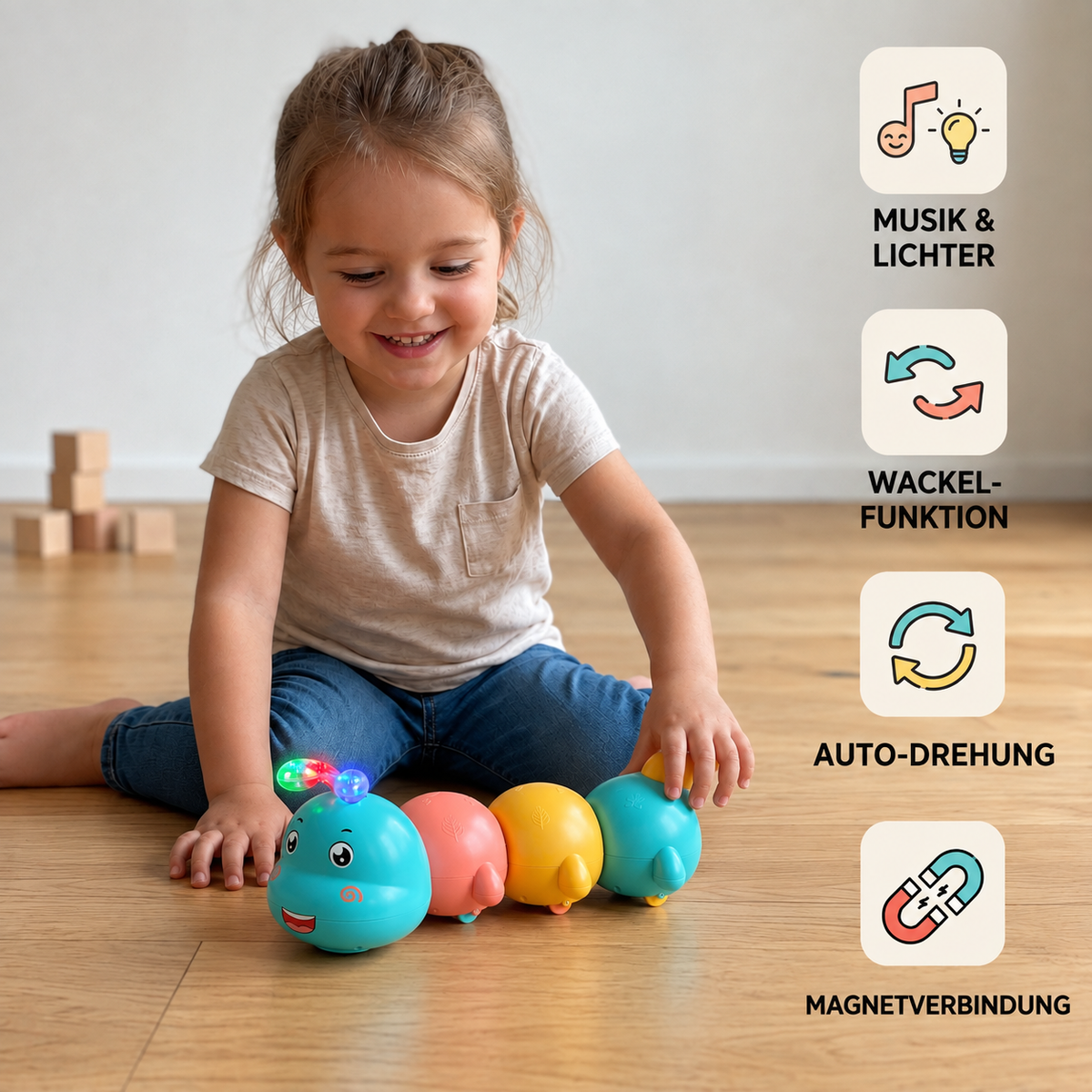 Teilbare magnetische Raupe – Krabbelspielzeug für Kinder