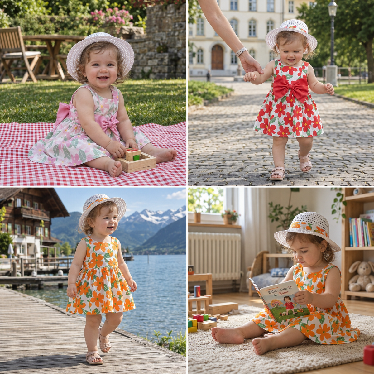 Sommerliches Trägerkleid Set für Baby- & Kleinkinder – Ärmelloses Kleid mit Schleife und Hut