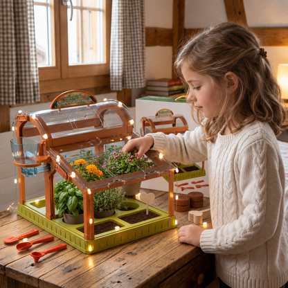 LED Kinder-Gewächshaus aus Acryl – Indoor Pflanzset für spielerisches Lernen & Pflanzenzucht