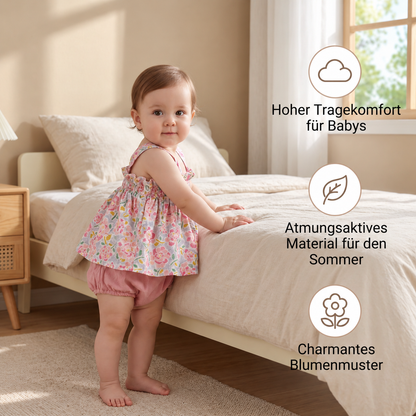 Sommerliches 2-teiliges Baby-Mädchen Set – Kariertes Trägerkleid mit passendem Höschen