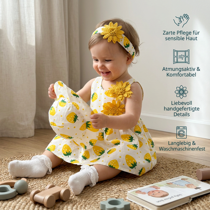 Sommerliches 2in1 Set  Ärmelloses Mädchenkleid mit Erdbeer-Muster inkl. Hut