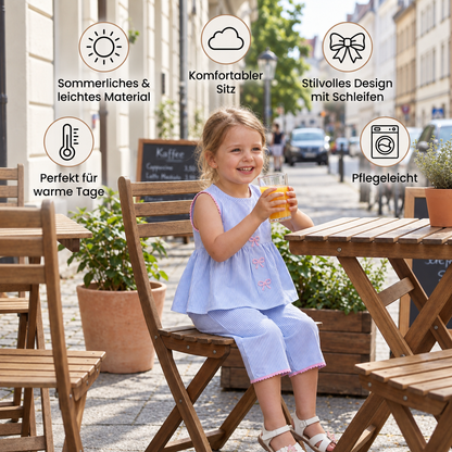 Sommerliches Mädchen-Set mit Streifen & Schleifenstickerei – Süßes 2-teiliges Outfit