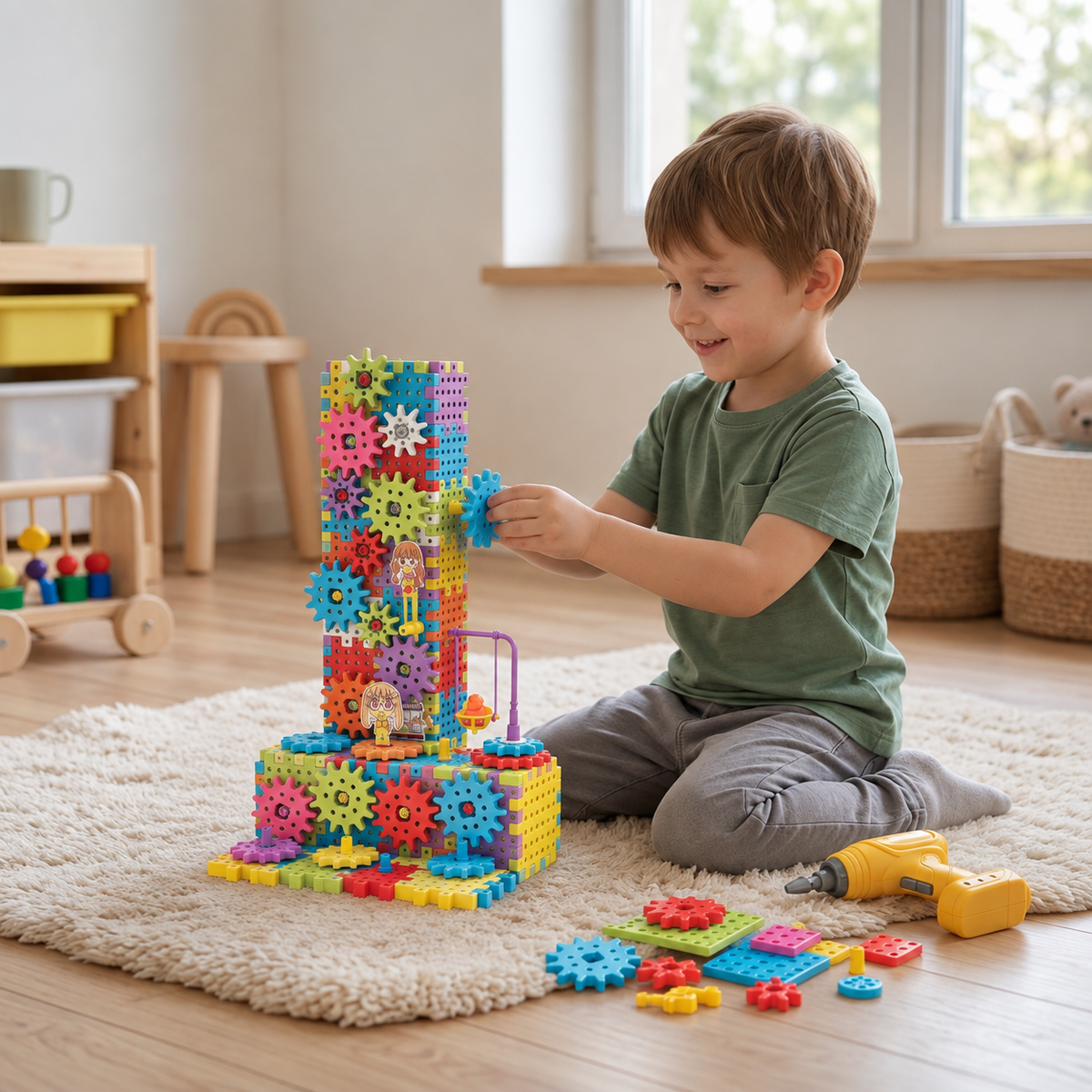 Montessori 3D-Zahnrad- und Puzzlebausteine
