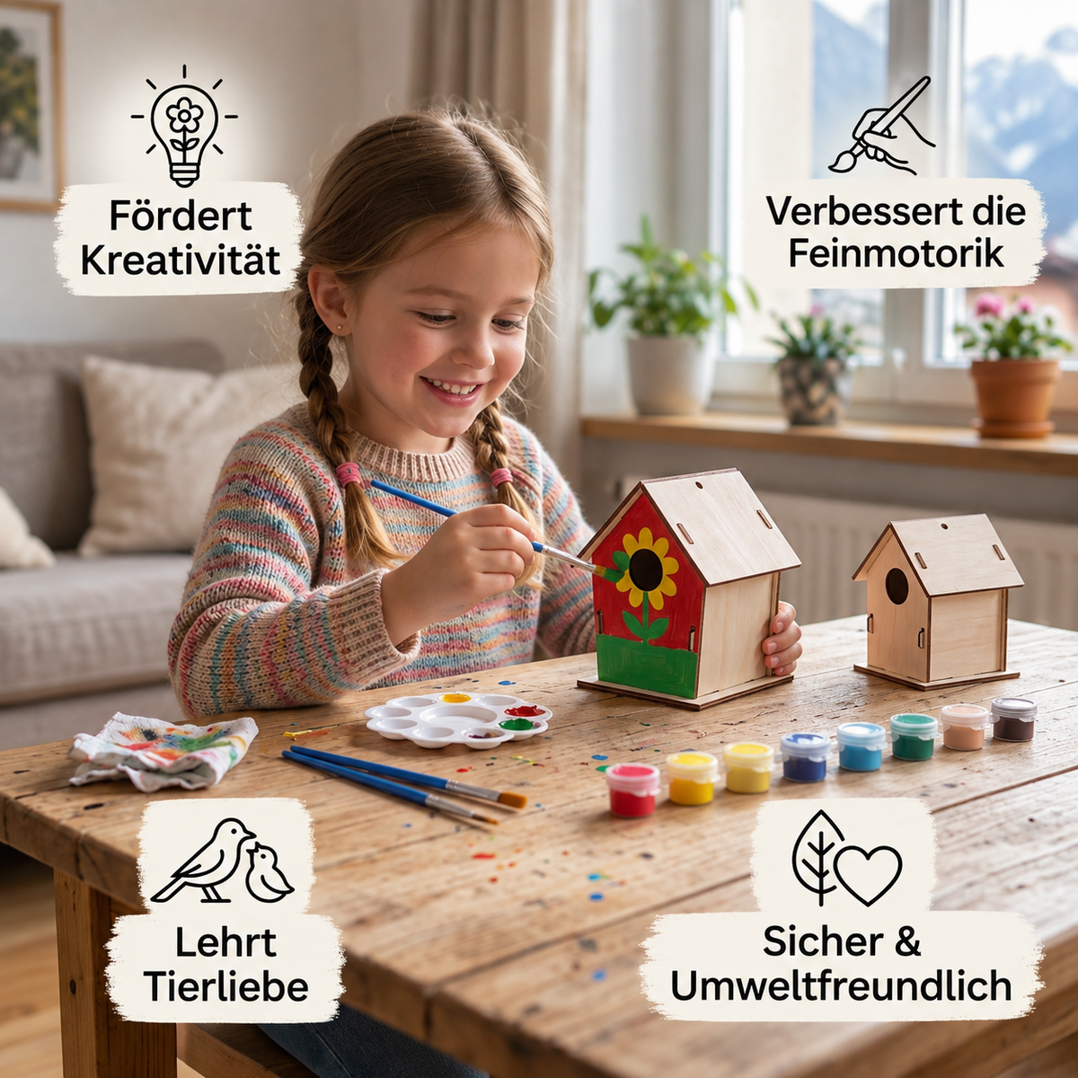 Buntes Vogelhaus Bastel- & Malset für Kinder