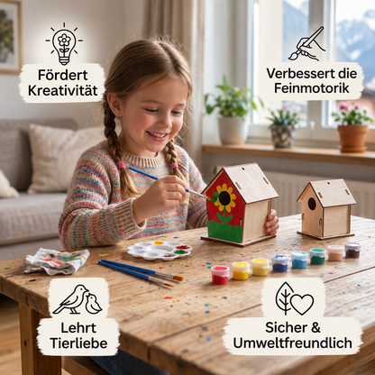 Buntes Vogelhaus Bastel- & Malset für Kinder