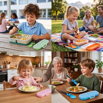3-teiliges Kinder-Besteckset im Baufahrzeug-Design mit Löffel, Gabel & Reiseetui