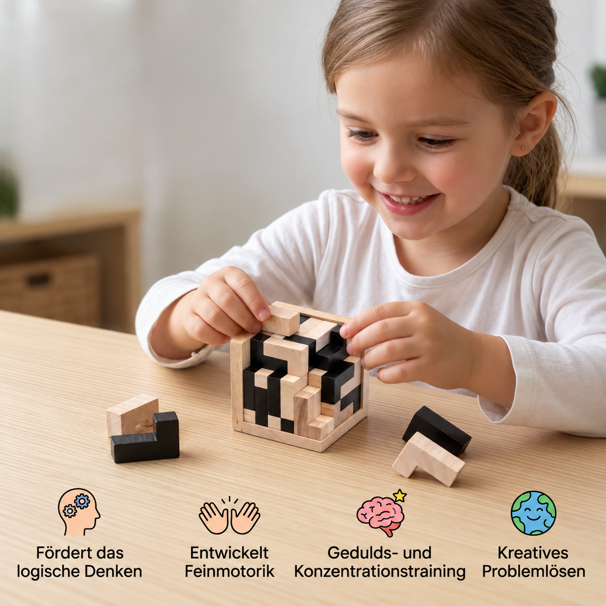 Handgefertigter 3D-Puzzlewürfel aus Holz – Logik- und Lernspielzeug für Kinder