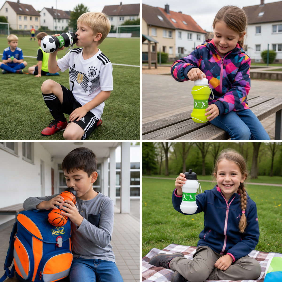Faltbare und strapazierfähige Fußball-Trinkflasche aus Silikon