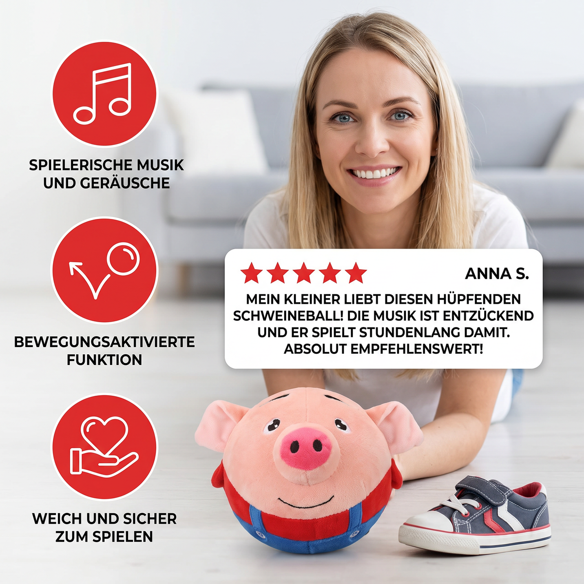 Hüpfspaß-Schweinchenball – Interaktiver Spielball für jede Menge Spielspaß