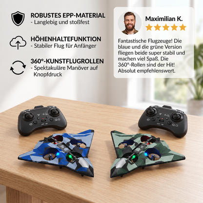 Robustes RC-Kampfflugzeug aus Schaumstoff mit Höhenhaltefunktion & 360°-Stuntrollen