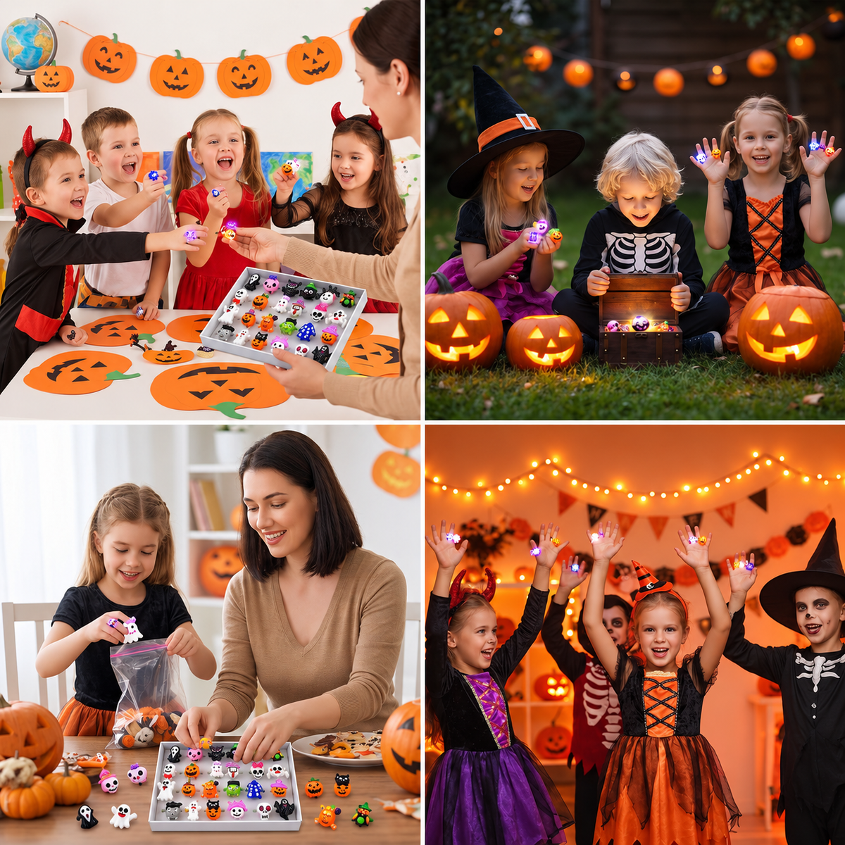 24er-Pack blinkende LED-Halloween-Ringe für Kinderpartys & Süßigkeitentüten