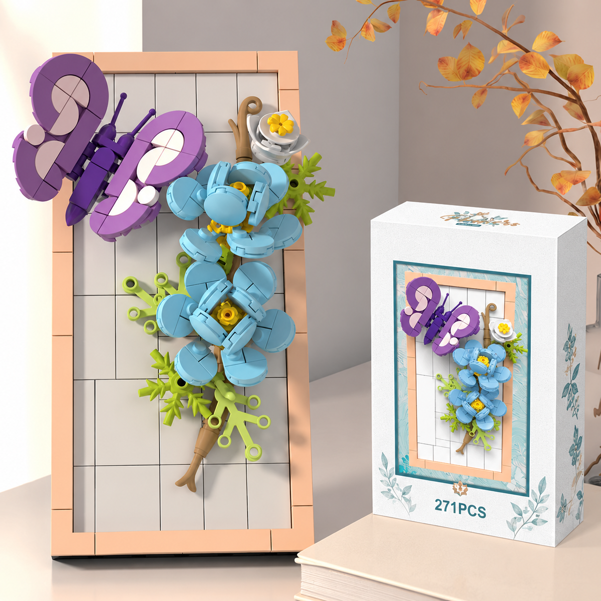 DIY-3D-Naturrahmen-Bausteinset – Blumen & Insekten