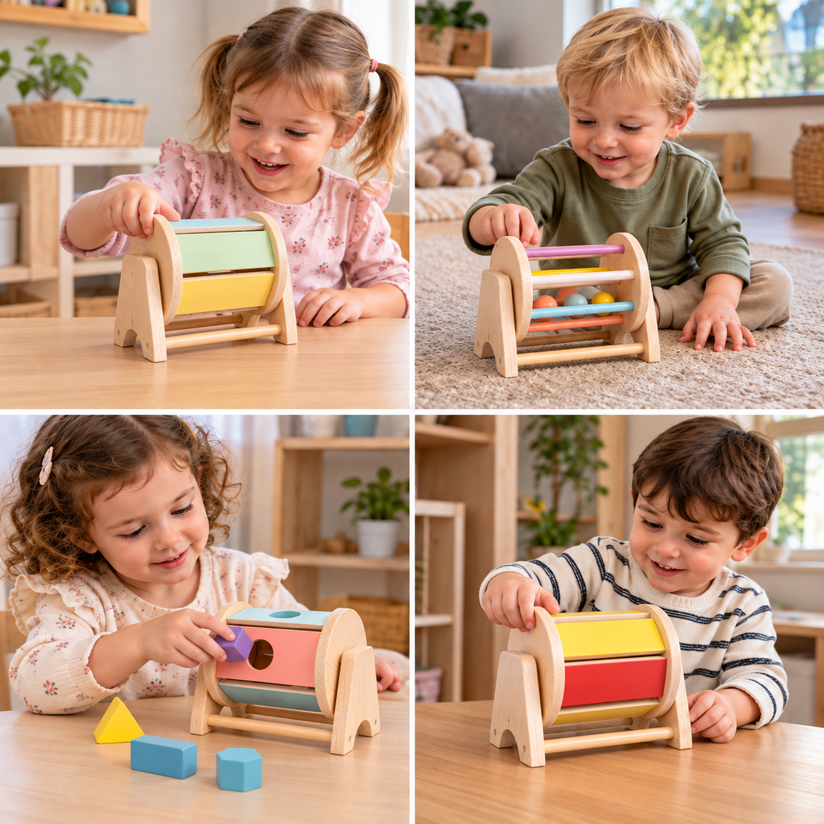 Montessori Holz-Karussell mit Bällen für Kleinkinder