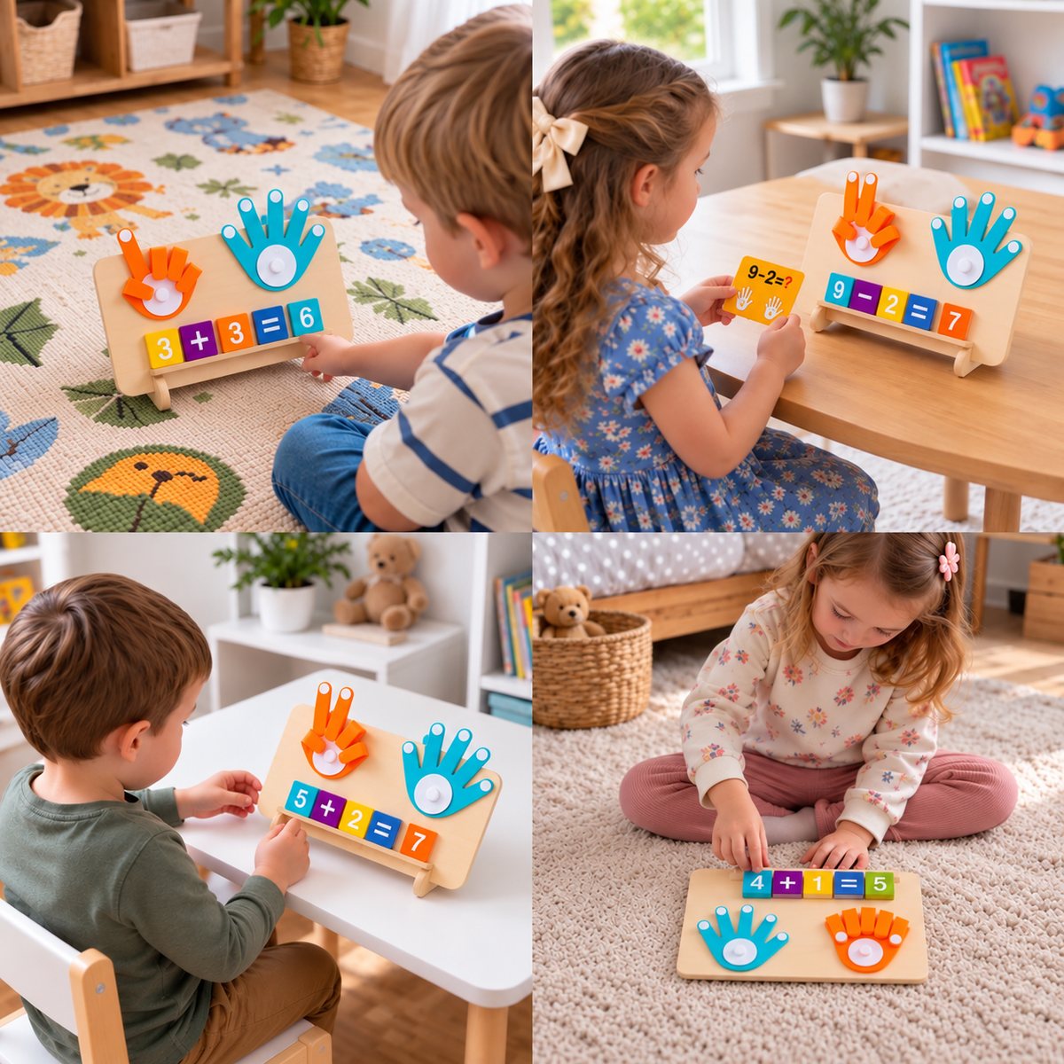 Montessori-Lernspiel für Mathematik mit Fingerübungen