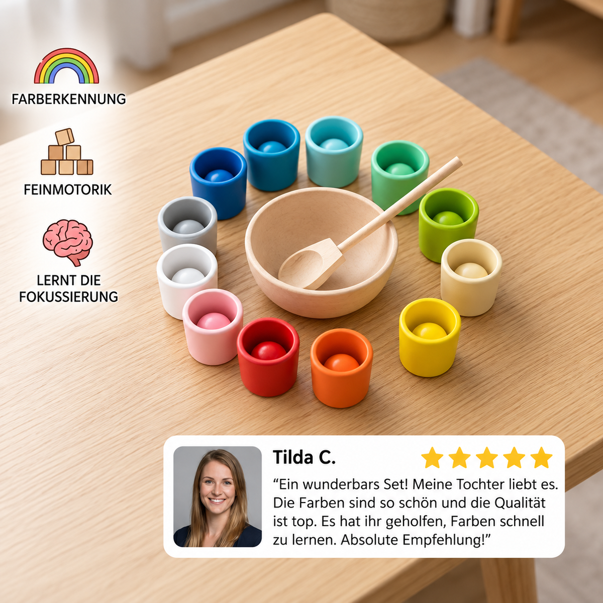 Montessori Holz-Sortierset zur Farbenerkennung