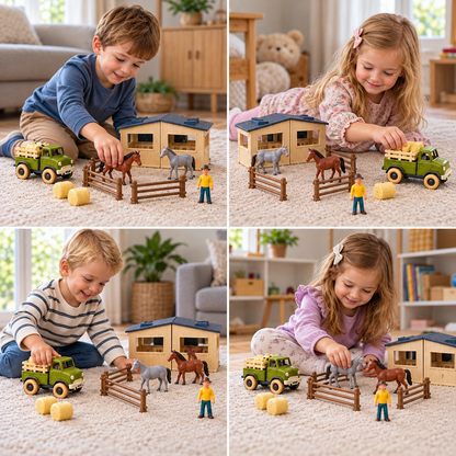DIY zerlegbares Bauernhof-LKW- & Pferdestall-Spielset für Kinder