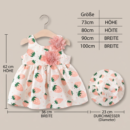 Sommerliches 2in1 Set  Ärmelloses Mädchenkleid mit Erdbeer-Muster inkl. Hut