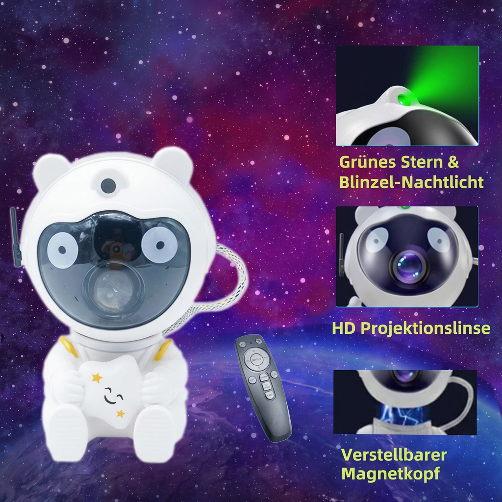Astronauten-Galaxie- & Sternenprojektor mit 8-farbiger Nebelprojektion & Fernbedienung