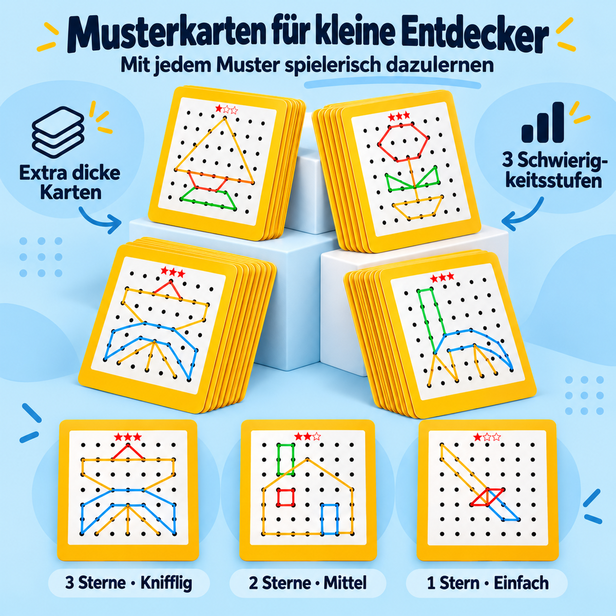 Montessori Holz-Geometrie-Duellspiel mit bunten Gummibändern