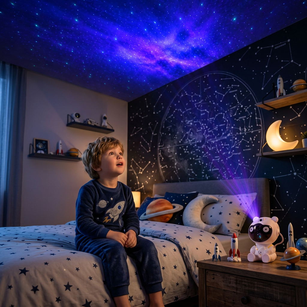 Astronauten-Galaxie- & Sternenprojektor mit 8-farbiger Nebelprojektion & Fernbedienung