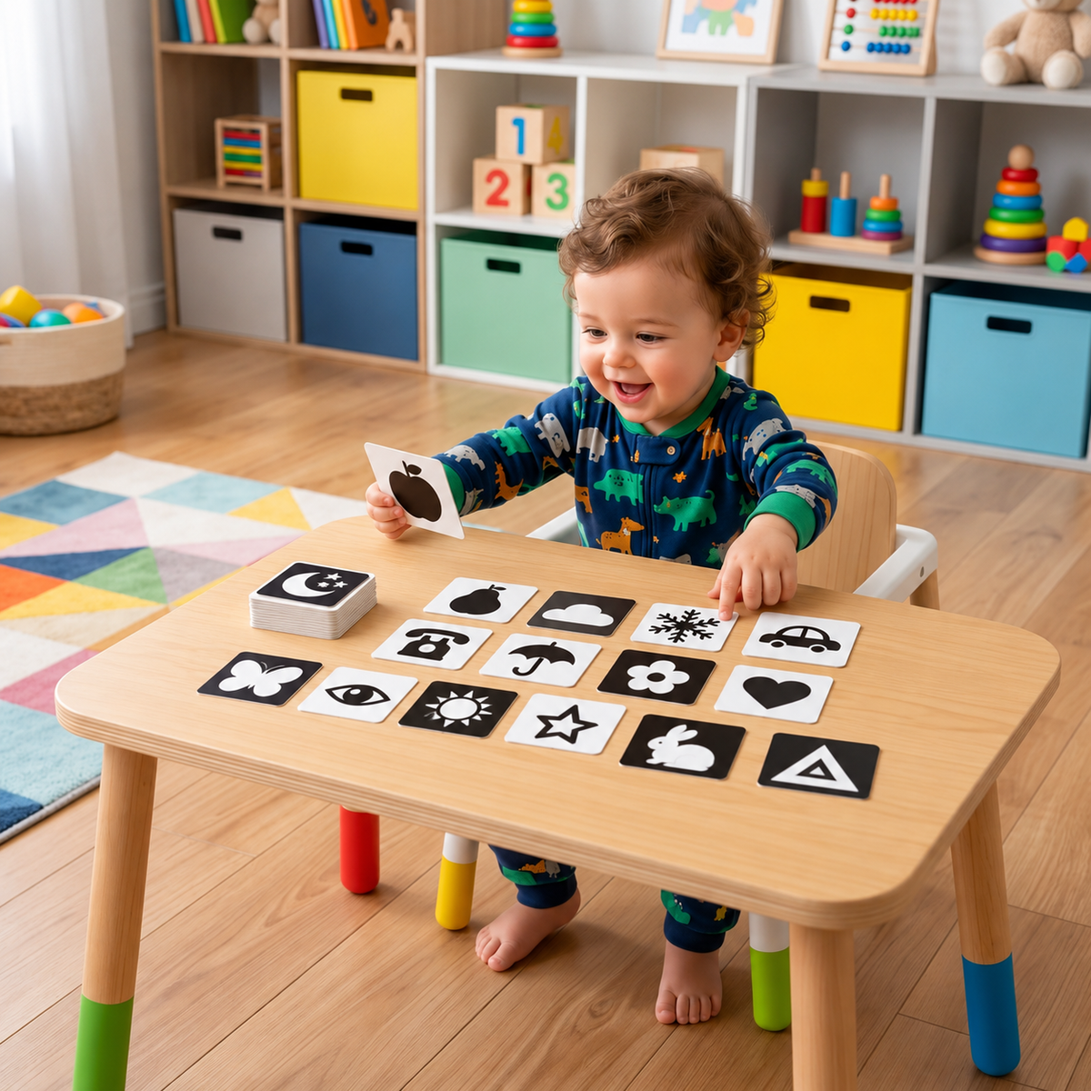 Montessori Lernkarten für Babys – Visuelle Stimulation, Farberkennung & Sortierset