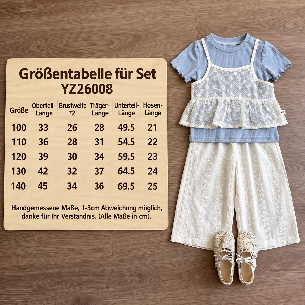 Süßes 3-teiliges Baby-Mädchen Set für Frühling & Sommer – Kurzarm Oberteil mit Spitze, Hose & Outfit
