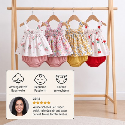 Sommerliches 2-teiliges Baby-Mädchen Set – Kariertes Trägerkleid mit passendem Höschen