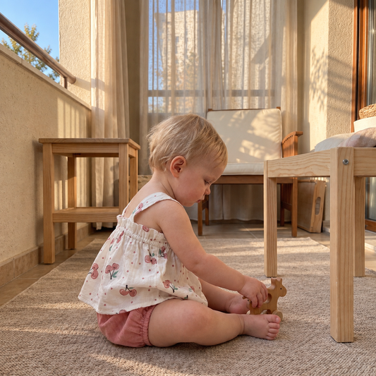 Sommerliches 2-teiliges Baby-Mädchen Set – Kariertes Trägerkleid mit passendem Höschen