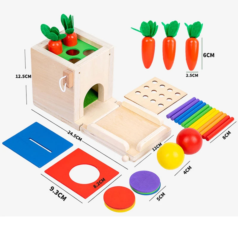 Montessori-Holzspielbox mit Aufgaben- und Lösungskarten