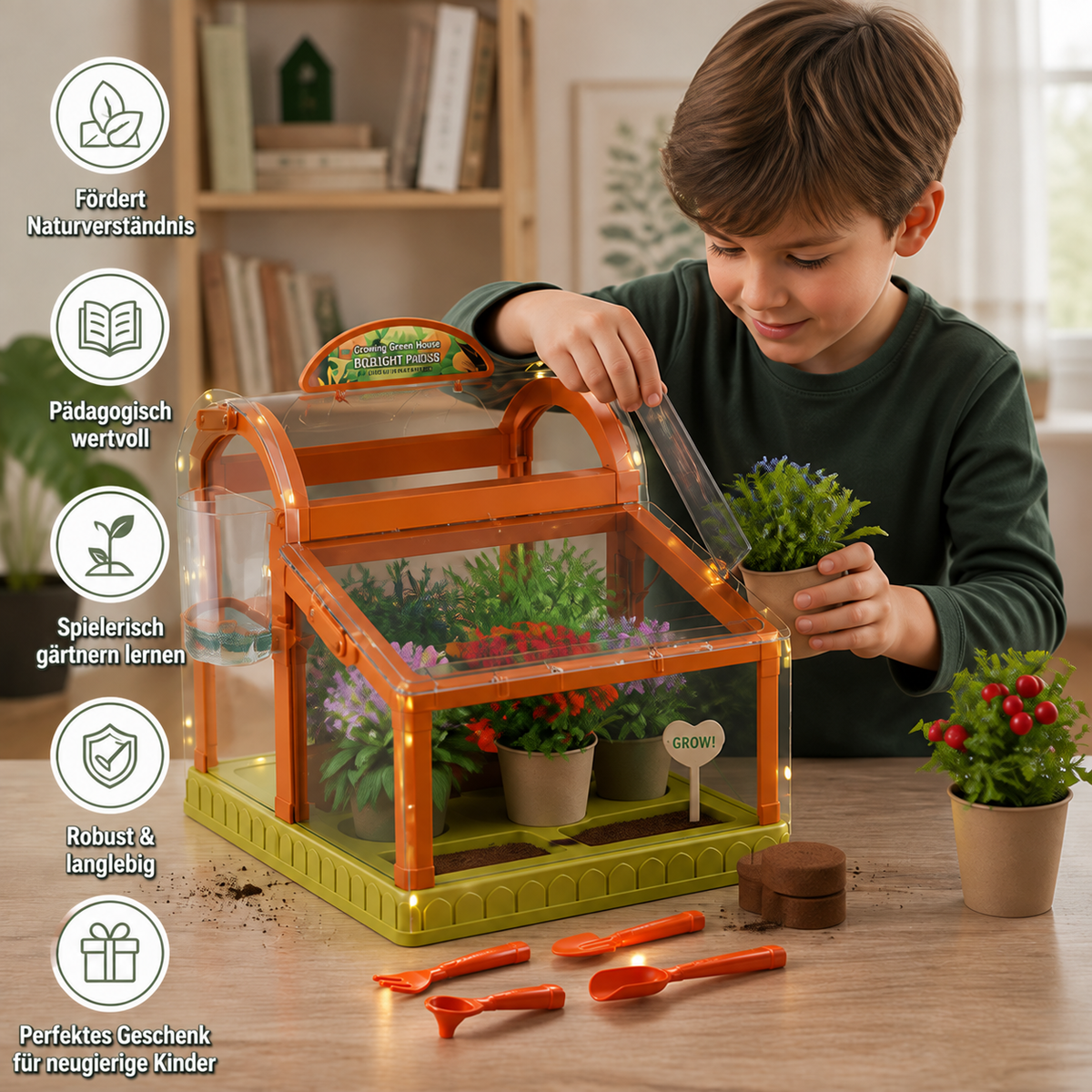 LED Kinder-Gewächshaus aus Acryl – Indoor Pflanzset für spielerisches Lernen & Pflanzenzucht
