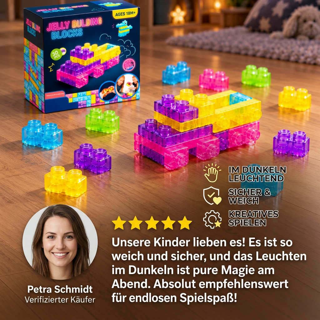 Im Dunkeln leuchtende Squishy-Gelee-Bausteine für Kinder – Sicher & weich