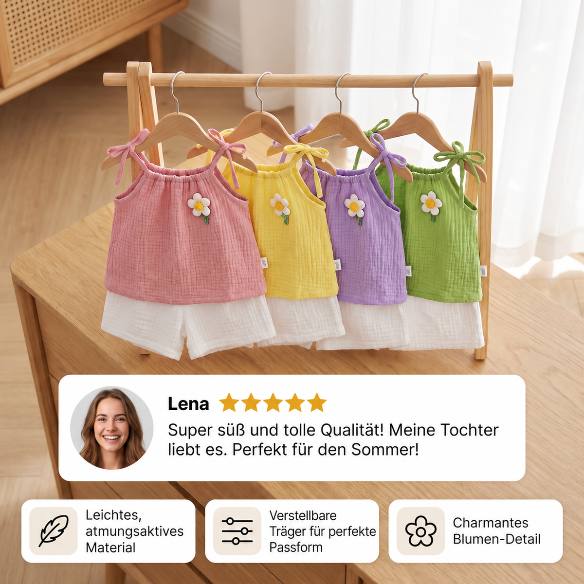 Sommerliches 2-teiliges Mädchen-Set im Koreanischen Stil – Blumen-Trägeroberteil mit Shorts