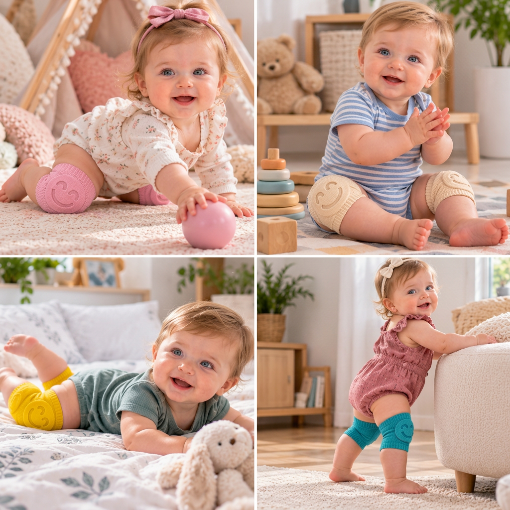 Baby-Krabbel-Knieschoner – Rutschfester Schutz mit Smiley-Design