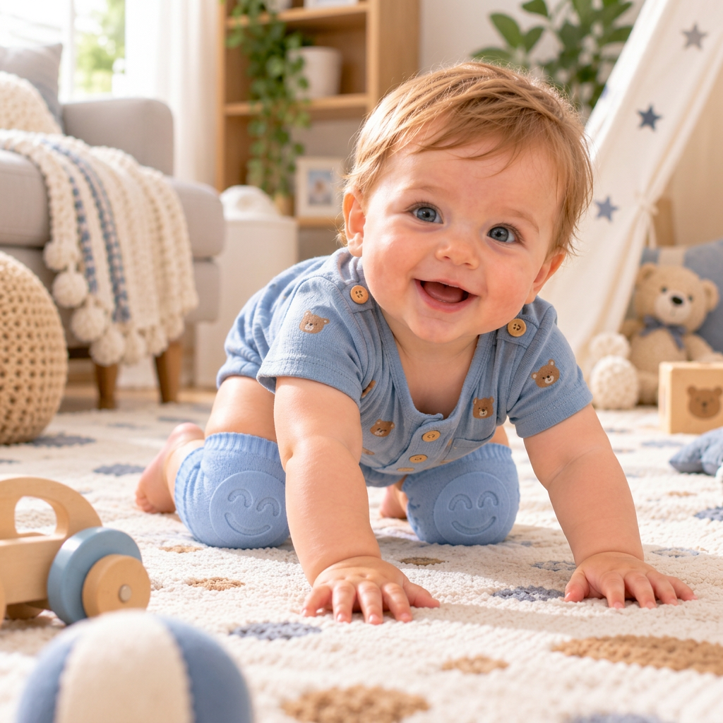 Baby-Krabbel-Knieschoner – Rutschfester Schutz mit Smiley-Design