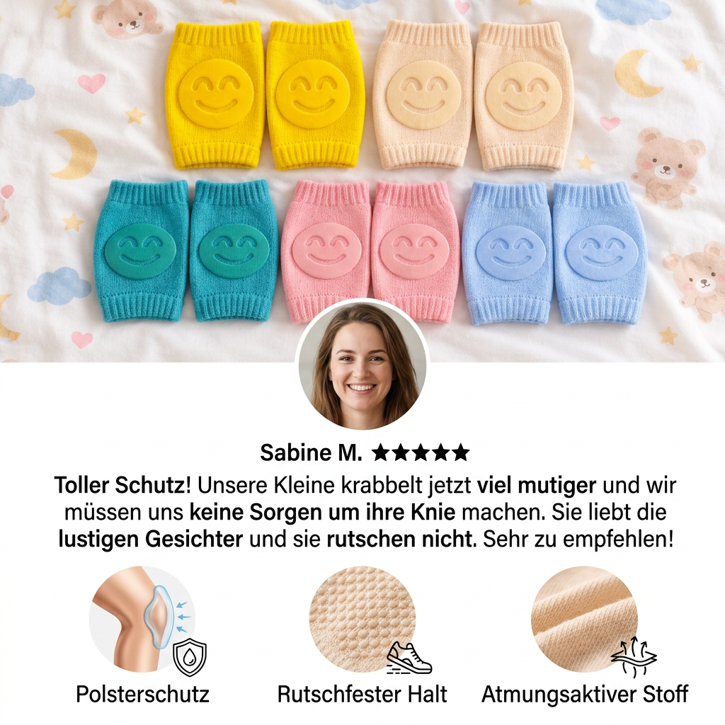 Baby-Krabbel-Knieschoner – Rutschfester Schutz mit Smiley-Design