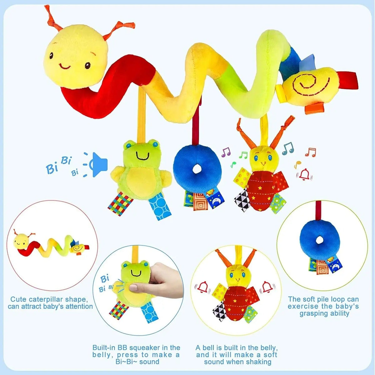 3in1 caterpillar rattle toy for home and on the go