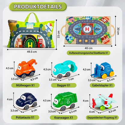 Spielzeug-LKW- & Auto-Set für Kleinkinder mit Spielmatten-Aufbewahrungstasche