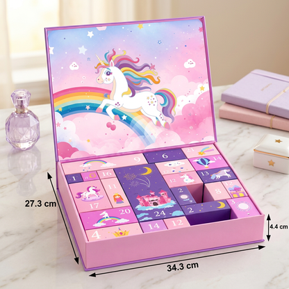 24-Tage-Einhorn-Adventskalender mit Haaraccessoires, Stickern & Überraschungsgeschenken