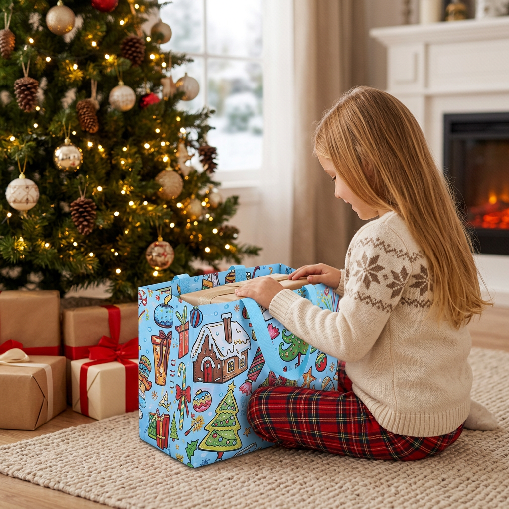 Wiederverwendbare Weihnachts-Geschenktaschen mit Griffen – Verschiedene festliche Designs