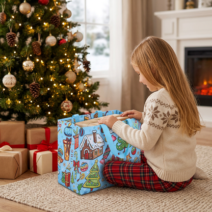Wiederverwendbare Weihnachts-Geschenktaschen mit Griffen – Verschiedene festliche Designs